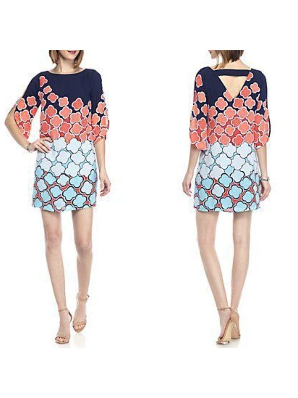 𝅺KAARI Blue 3/4 Sleeve Cold Shoulder Shift Dress